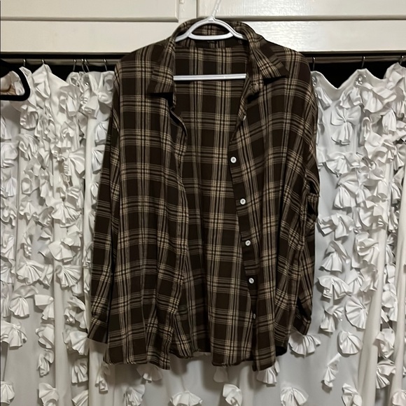 SHEIN Brown Plaid Button Down Shirt - Picture 1 of 3